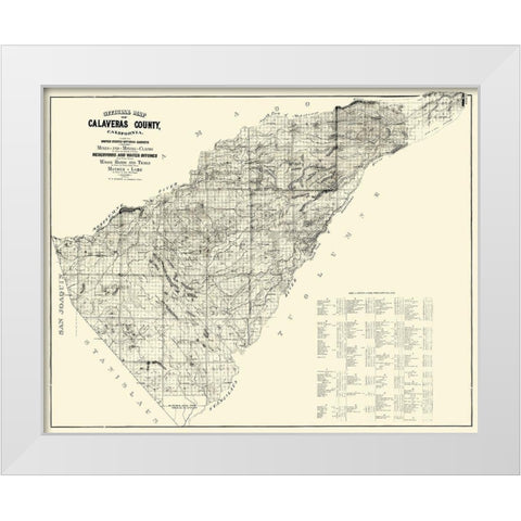 Calaveras California Mines  Mining Claims White Modern Wood Framed Art Print by Walkup