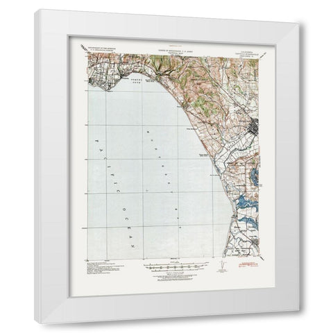 Capitola California Quad - USGS 1940 White Modern Wood Framed Art Print by USGS