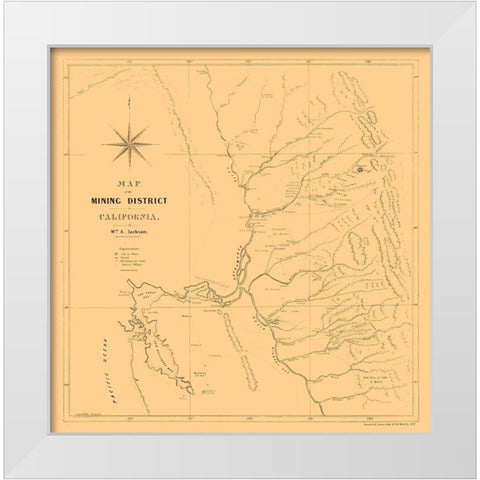 California Mining- Jackson 1850  White Modern Wood Framed Art Print by Jackson