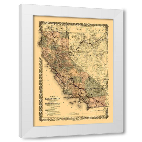 California Railroads - Colton 1876  White Modern Wood Framed Art Print by Colton