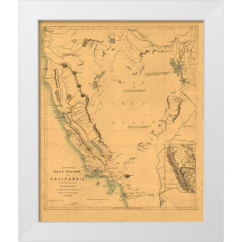California Gold Regions - Wyld 1849  White Modern Wood Framed Art Print by Wyld