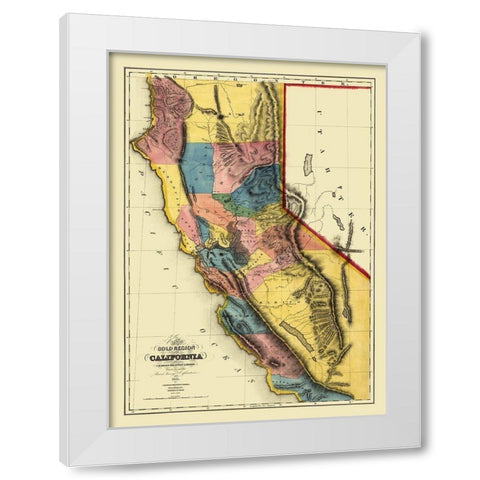 California Gold Regions - Gibbes 1851  White Modern Wood Framed Art Print by Gibbes