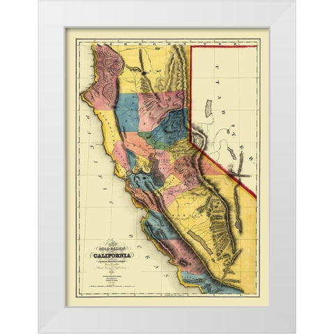 California Gold Regions - Gibbes 1851  White Modern Wood Framed Art Print by Gibbes