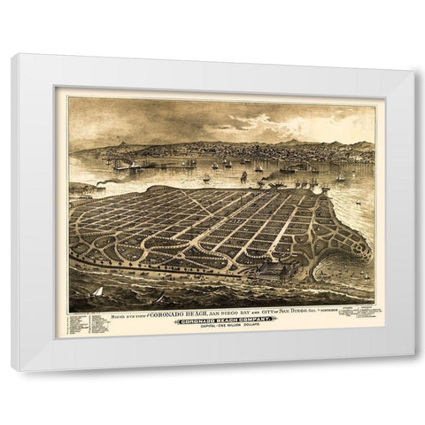 Coronado Beach California - Moore 1887 White Modern Wood Framed Art Print by Moore