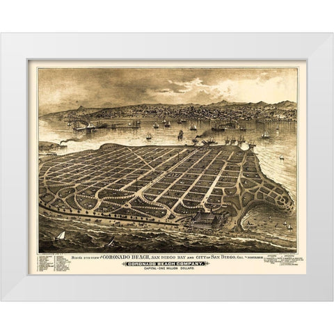 Coronado Beach California - Moore 1887 White Modern Wood Framed Art Print by Moore