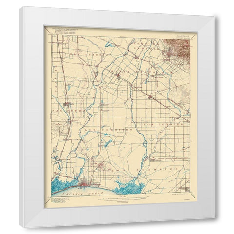 Downey California Sheet - USGS 1902 White Modern Wood Framed Art Print by USGS