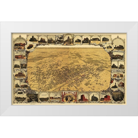 Fresno California - Klein 1901 White Modern Wood Framed Art Print by Klein