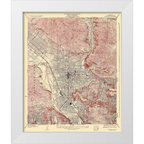 Glendale California Quad - USGS 1928 White Modern Wood Framed Art Print by USGS