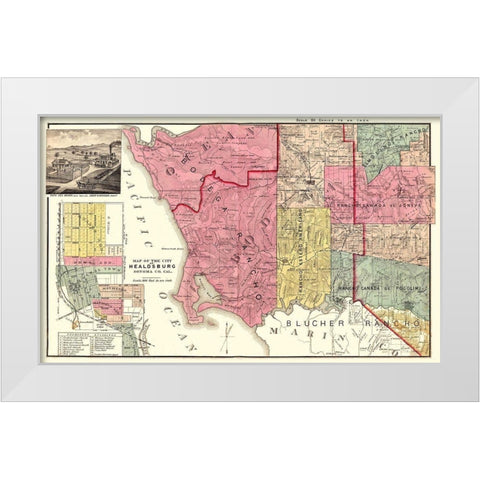Healdsburg California Landowner - Thompson 1877 White Modern Wood Framed Art Print by Thompson