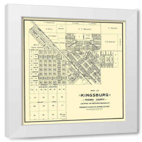 Kingsburg California Landowner - Thomas 1892 White Modern Wood Framed Art Print by Thomas