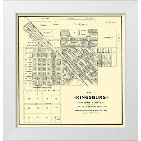Kingsburg California Landowner - Thomas 1892 White Modern Wood Framed Art Print by Thomas