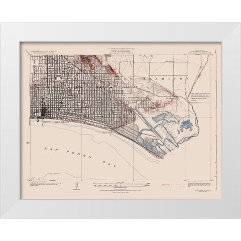 Long Beach California Quad - USGS 1925 White Modern Wood Framed Art Print by USGS