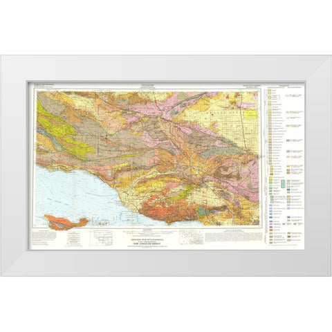 Geologic California Los Angeles Sheet White Modern Wood Framed Art Print by Jennings