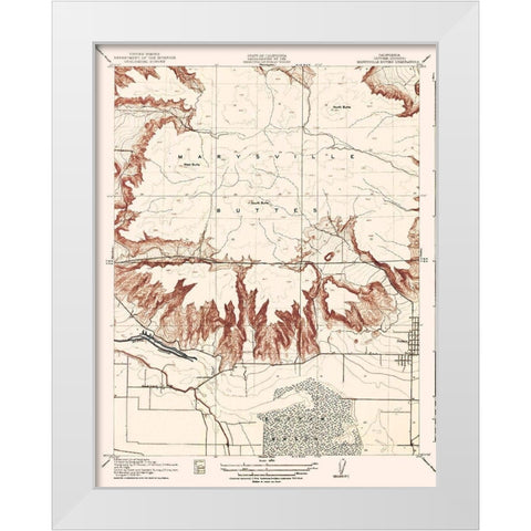 Marysville Buttes California Quad - USGS 1912 White Modern Wood Framed Art Print by USGS
