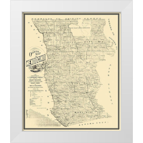 Mendocino California - Rice 1890 White Modern Wood Framed Art Print by Rice