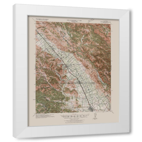 Morgan Hill California Quad - USGS 1940 White Modern Wood Framed Art Print by USGS