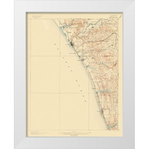 Oceanside California Sheet - USGS 1901 White Modern Wood Framed Art Print by USGS