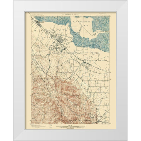 Palo Alto California Quad - USGS 1899 White Modern Wood Framed Art Print by USGS
