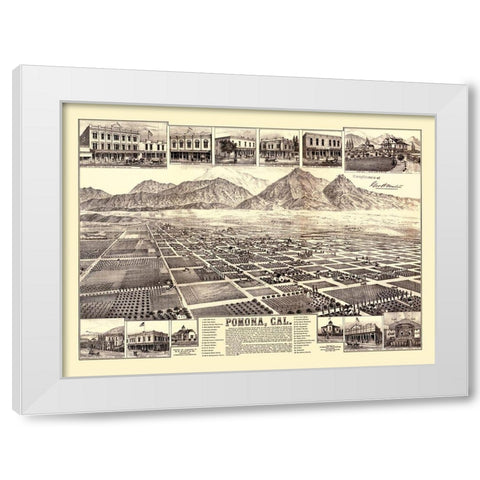 Pomona California - Elliot 1886 White Modern Wood Framed Art Print by Elliot