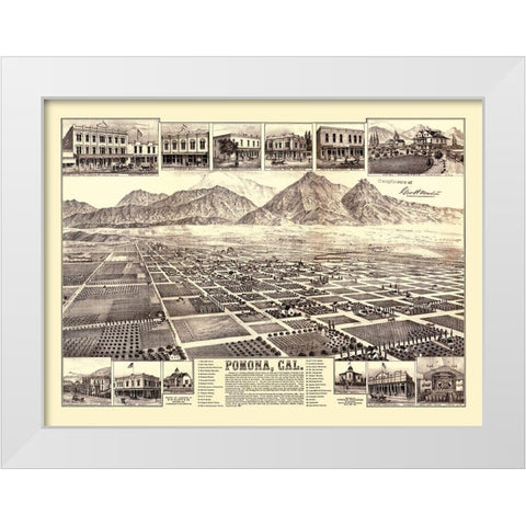 Pomona California - Elliot 1886 White Modern Wood Framed Art Print by Elliot