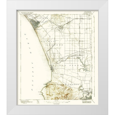 Redondo California Sheet - USGS 1896 White Modern Wood Framed Art Print by USGS