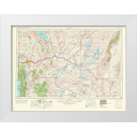 Reno Nevada California Quad - USGS 1967 White Modern Wood Framed Art Print by USGS