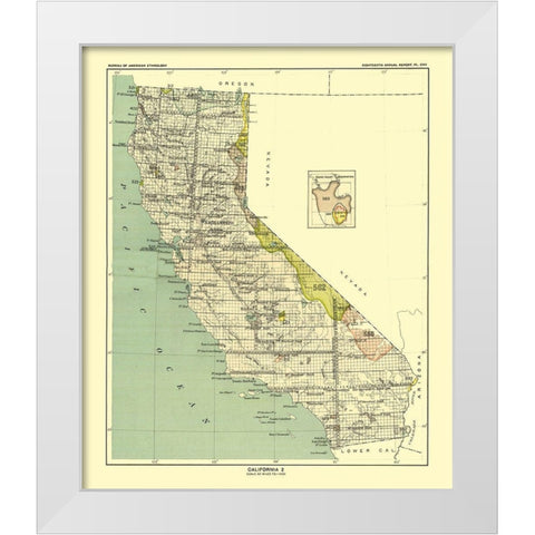 California - Round Valley Reservation - Hoen 1896 White Modern Wood Framed Art Print by Hoen