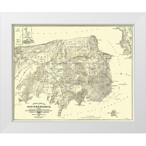 San Francisco California Landowner - Langley 1861 White Modern Wood Framed Art Print by Langley
