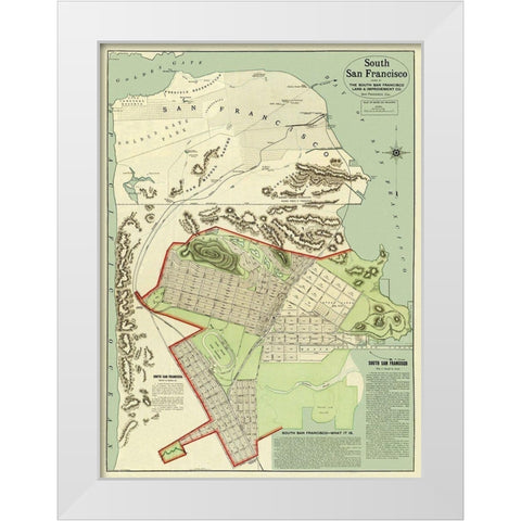 San Francisco, South California White Modern Wood Framed Art Print by Rand McNally