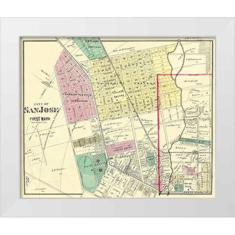 San Jose, 1st Ward California Landowner White Modern Wood Framed Art Print by Thompson