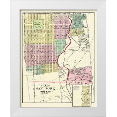 San Jose, 3rd Ward California Landowner White Modern Wood Framed Art Print by Thompson