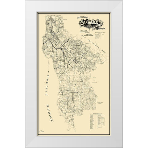San Mateo California Landowner - Bromfield 1894 White Modern Wood Framed Art Print by Bromfield