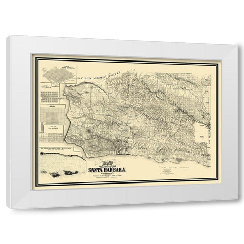Santa Barbara California Landowner - Huber 1889 White Modern Wood Framed Art Print by Huber