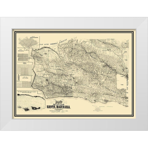 Santa Barbara California Landowner - Huber 1889 White Modern Wood Framed Art Print by Huber