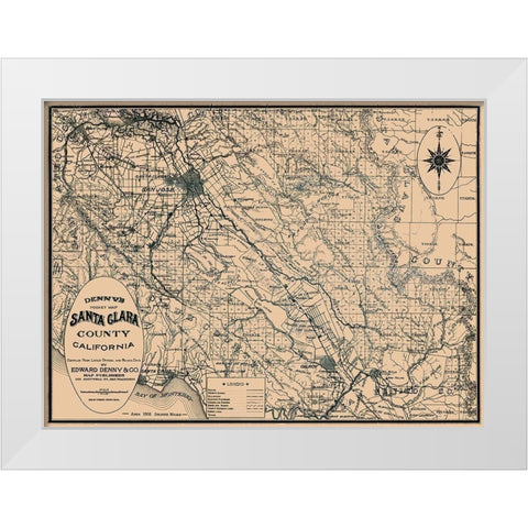 Santa Clara California - Denny 1913 White Modern Wood Framed Art Print by Denny