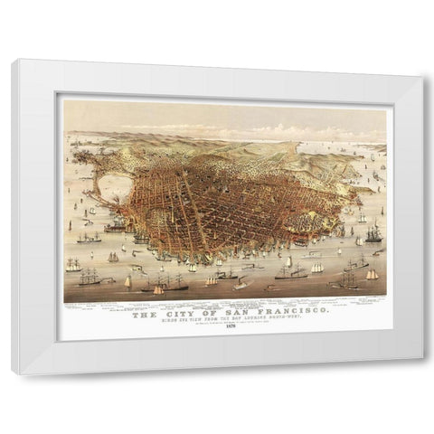San Francisco California - Currier 1878 White Modern Wood Framed Art Print by Currier