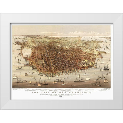 San Francisco California - Currier 1878 White Modern Wood Framed Art Print by Currier