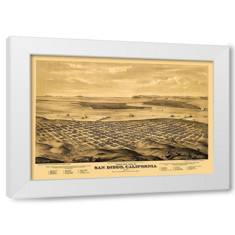 San Diego California - Bancroft 1876 White Modern Wood Framed Art Print by Bancroft