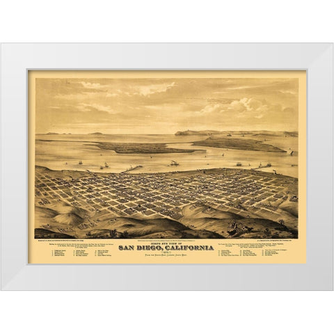 San Diego California - Bancroft 1876 White Modern Wood Framed Art Print by Bancroft