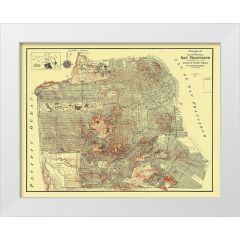 San Francisco California - Oshaughnessy 1929 White Modern Wood Framed Art Print by O''shaughnessy