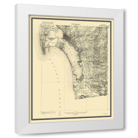 San Diego California Quad - USGS 1904 White Modern Wood Framed Art Print by USGS