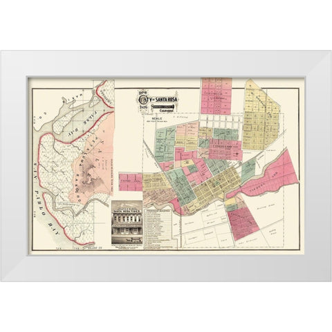 Santa Rosa California Plan - Marr 1876 White Modern Wood Framed Art Print by Marr