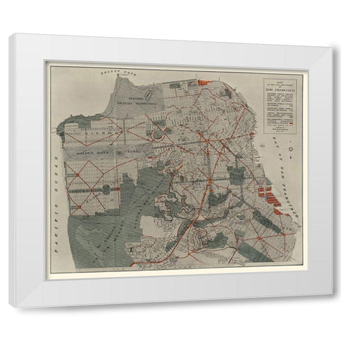 San Francisco California - Bennett 1905 White Modern Wood Framed Art Print by Bennett