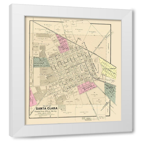 Santa Clara California Landowner - Thompson 1866 White Modern Wood Framed Art Print by Thompson