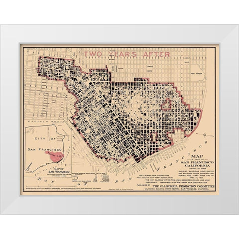 San Francisco California - Punnett 1908  White Modern Wood Framed Art Print by Punnett