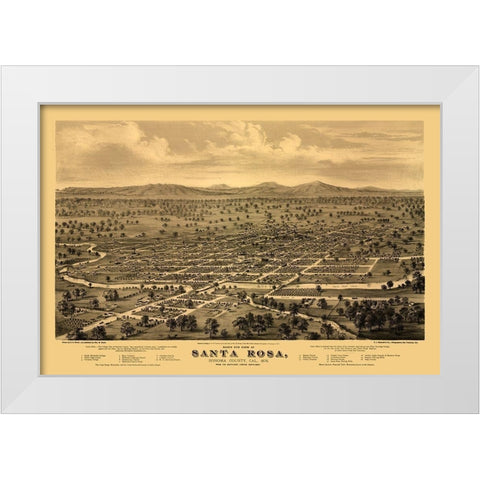 Santa Rosa California - Glover 1876  White Modern Wood Framed Art Print by Glover