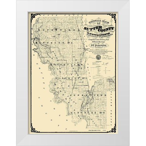 Sutter California Landowner - Pennington 1873 White Modern Wood Framed Art Print by Pennington