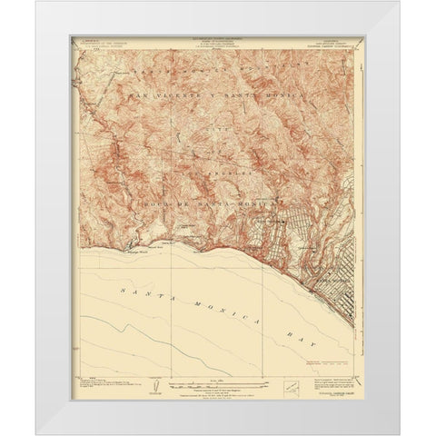 Topanga Canyon California Quad - USGS 1928 White Modern Wood Framed Art Print by USGS