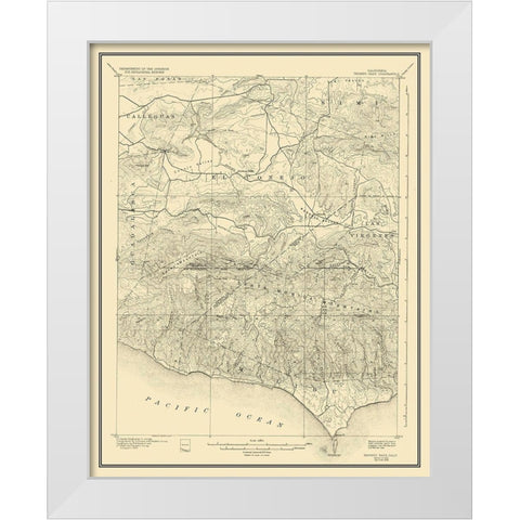 Triunfo Pass California Quad - USGS 1921 White Modern Wood Framed Art Print by USGS