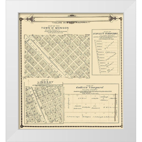 Lindsay, Monson California - Thomas 1892 White Modern Wood Framed Art Print by Thomas